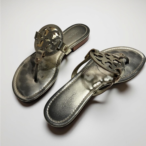 Tory Burch Shiny Silver Women's Sandals - Picture 2 of 5